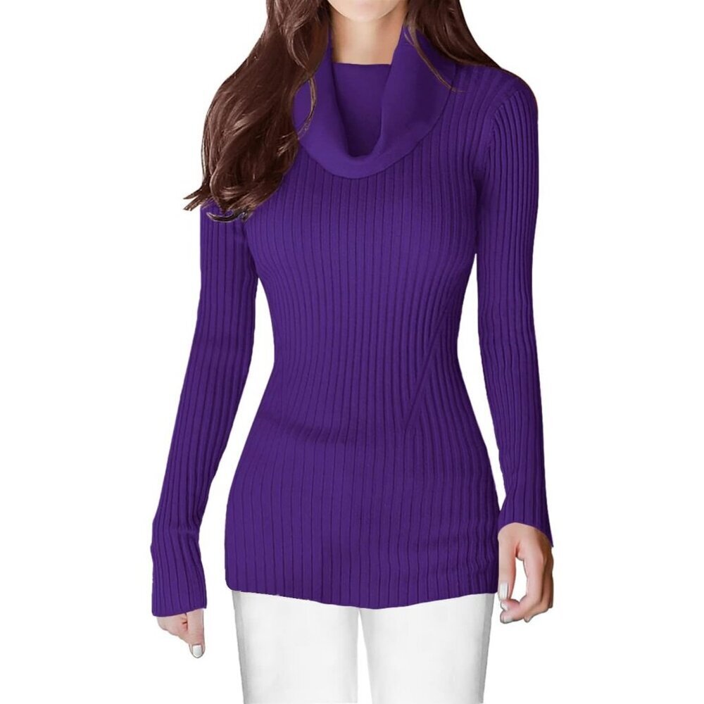 Womenâs Cowl Neck Light Purple Stretchable Knit Long Sleeve Bodycon Sexy Sweater
